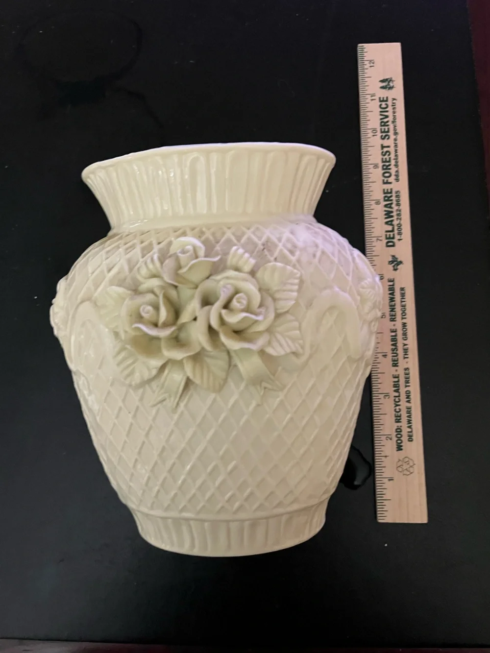 Cream Floral Relief Accent Vase - Unknown Brand